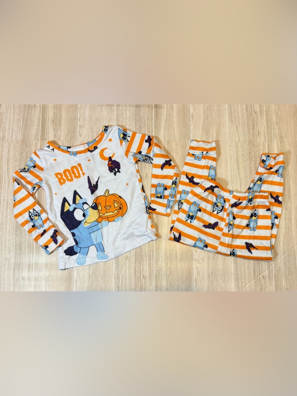 Kids Halloween Bluey Pumpkin Pajama Set - Orange & White